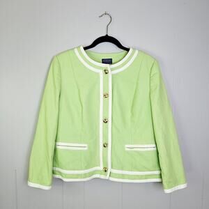 Womens Pendleton Mint Green Gold Button Front Blazer Jacket Cotton Size 14